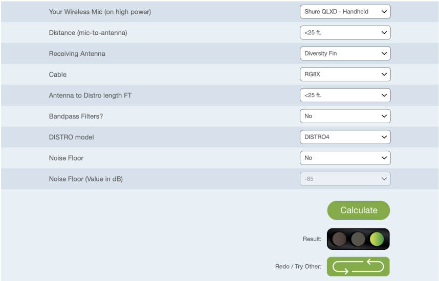 RF Venue Wireless Performance Calculator