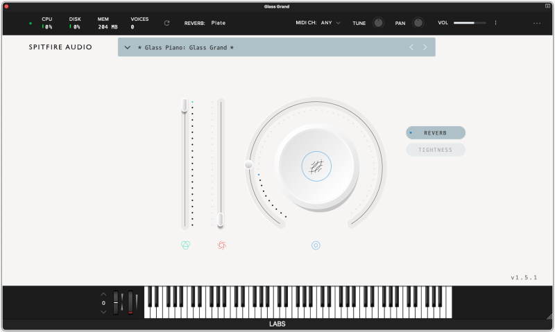 Spitfire Audio Glass Piano GUI