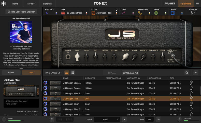 IK Multimedia tonex one joe satriani GUI